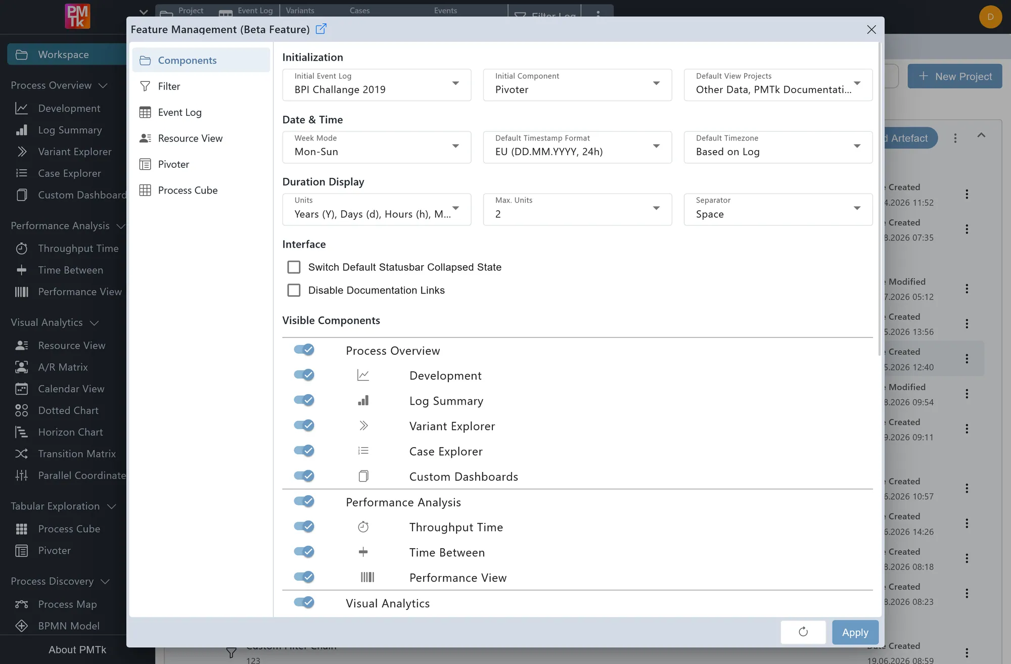 Screenshot of PMTk – the Process Mining Toolkit